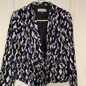 Like New Kasper blazer. Black, royal blue, and white print. Women's size 8